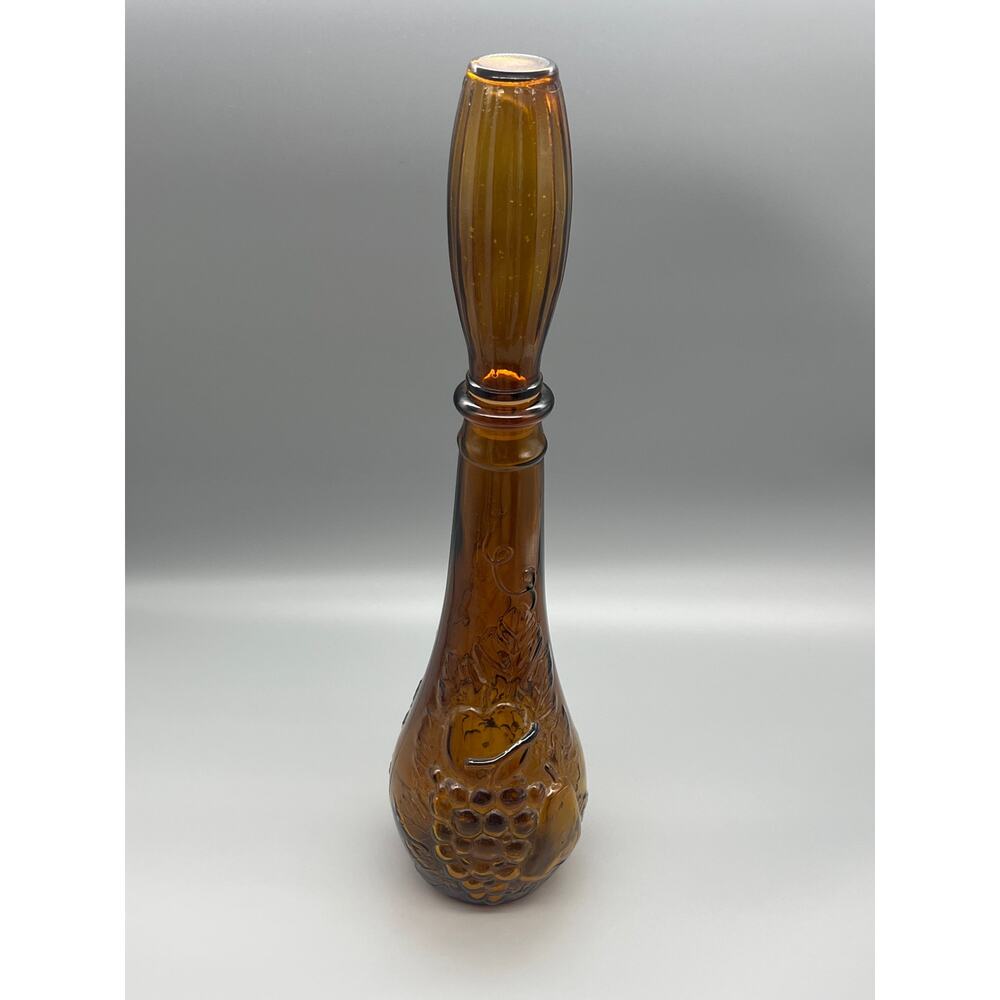 Vintage MCM Dabs Amber Glass Embossed Fruits Decanter From Portugal READ